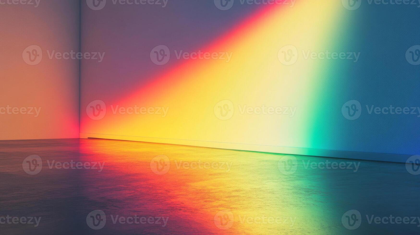 A corner room illuminated with a gradient rainbow light photo