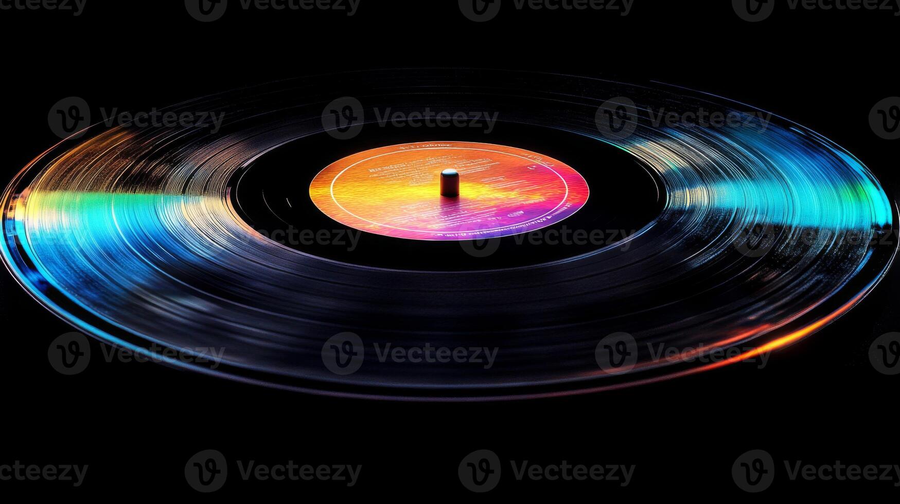 A Close-Up View of a Vinyl Record with a Colorful Label photo