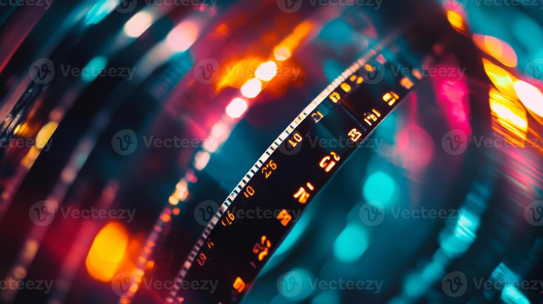Close-up of Filmstrip with Numbers and Bokeh Lights photo