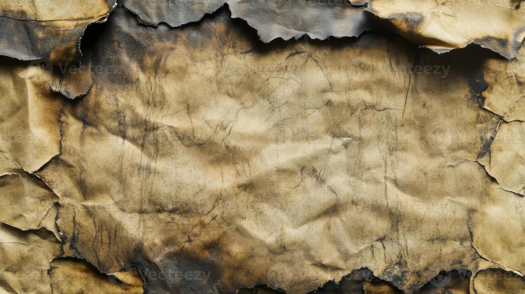 Burned and Wrinkled Paper with Charcoal Marks photo