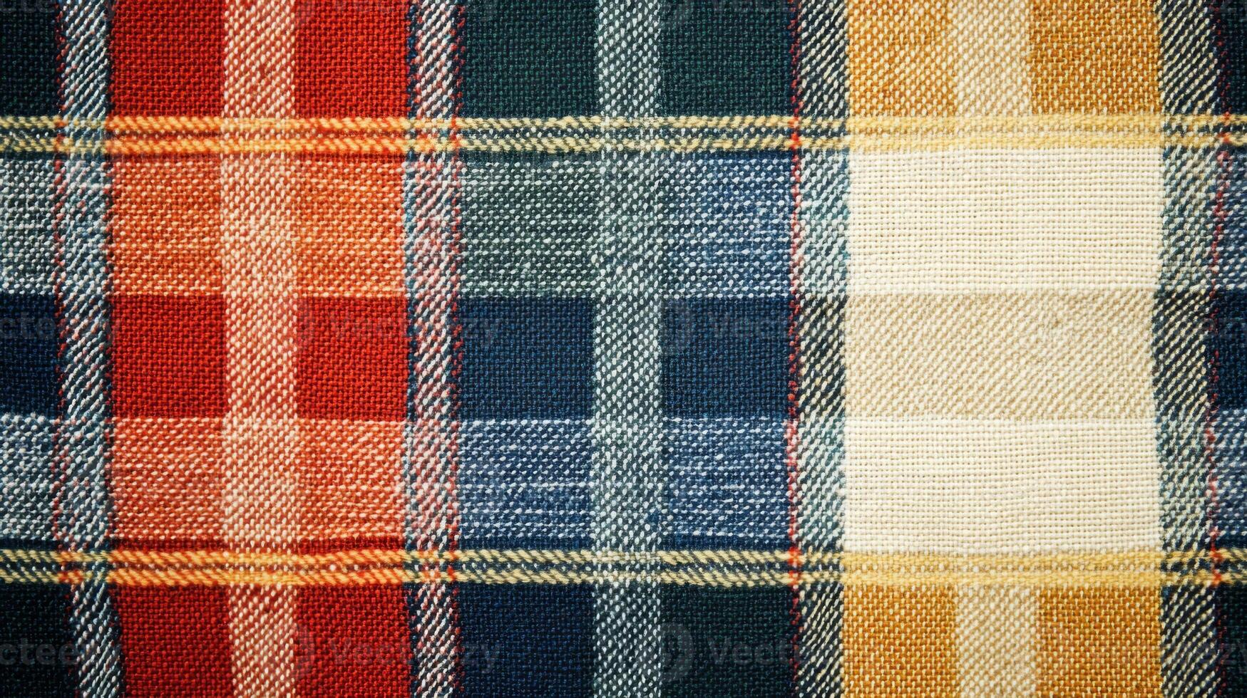 A close-up of a multi-colored plaid fabric photo