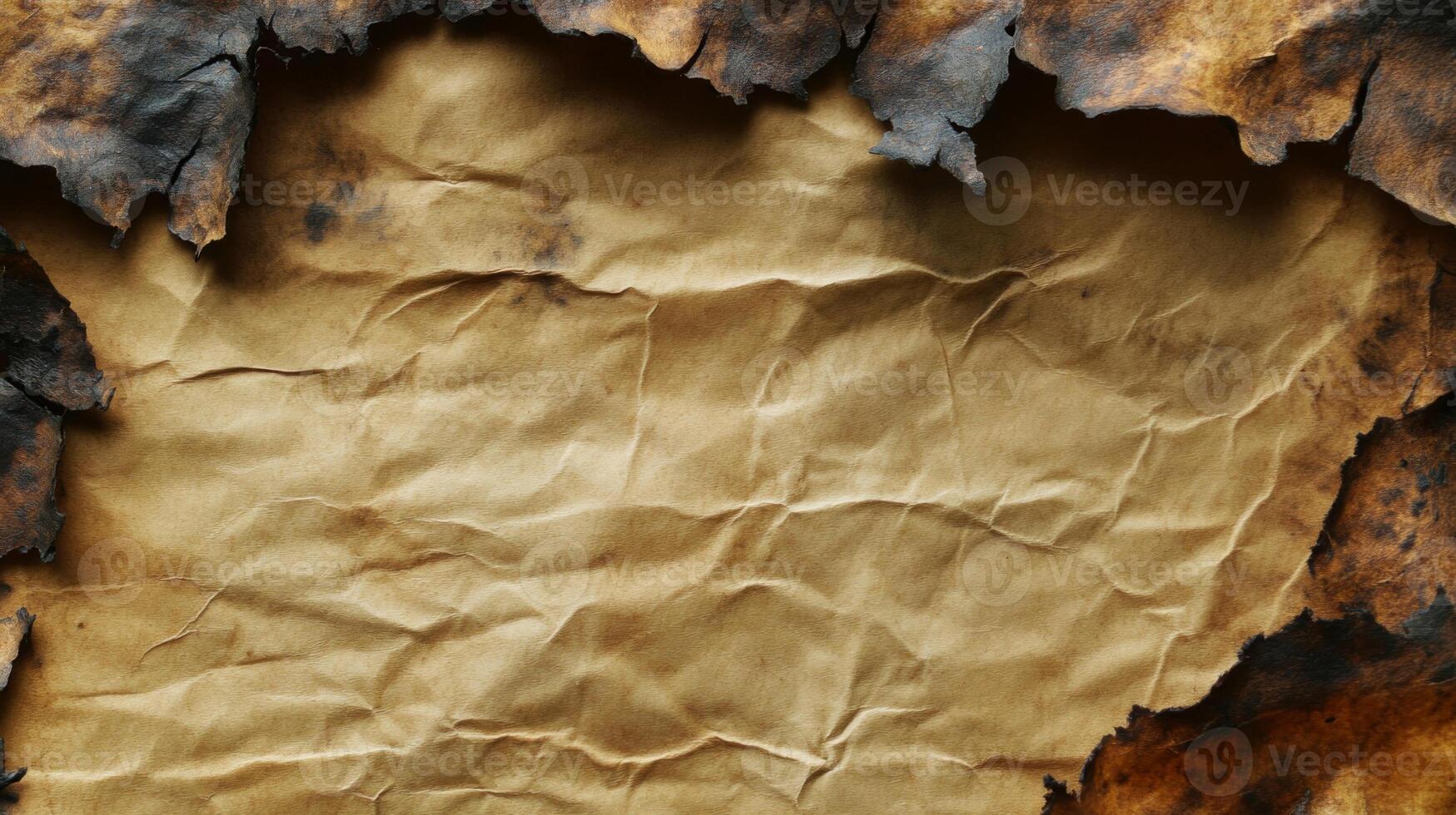 Burnt Edges of a Brown, Crumpled Paper Sheet photo