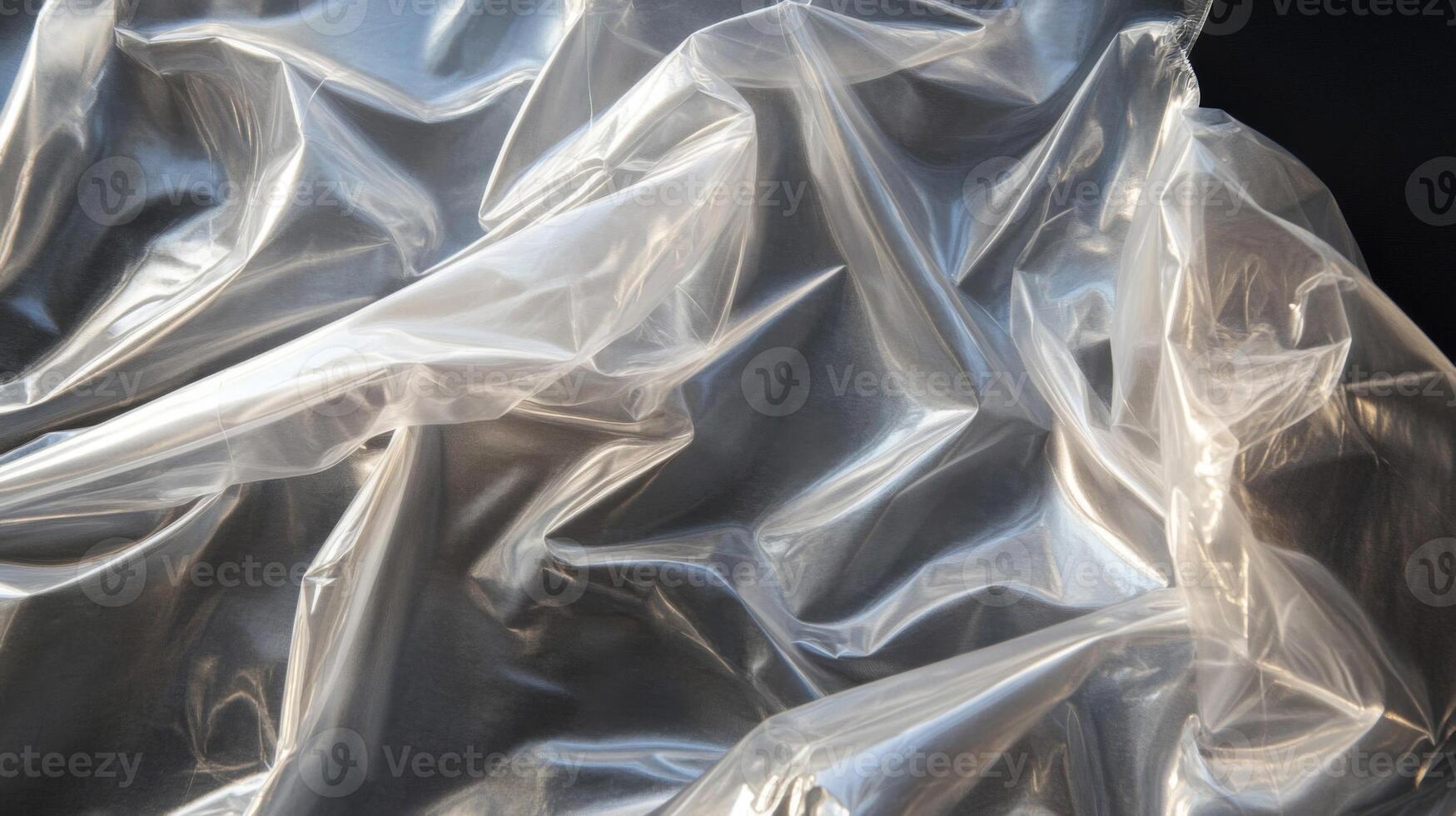 Transparent Plastic Sheet with Wrinkles and Light Reflections photo