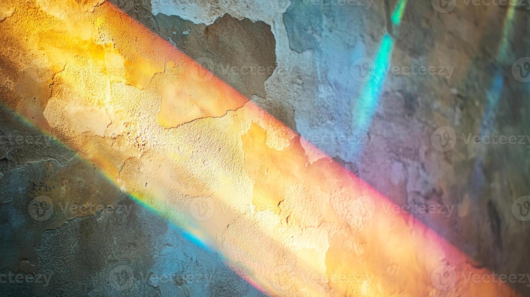 A Diagonal Rainbow Light Beam Across a Weathered Concrete Wall photo