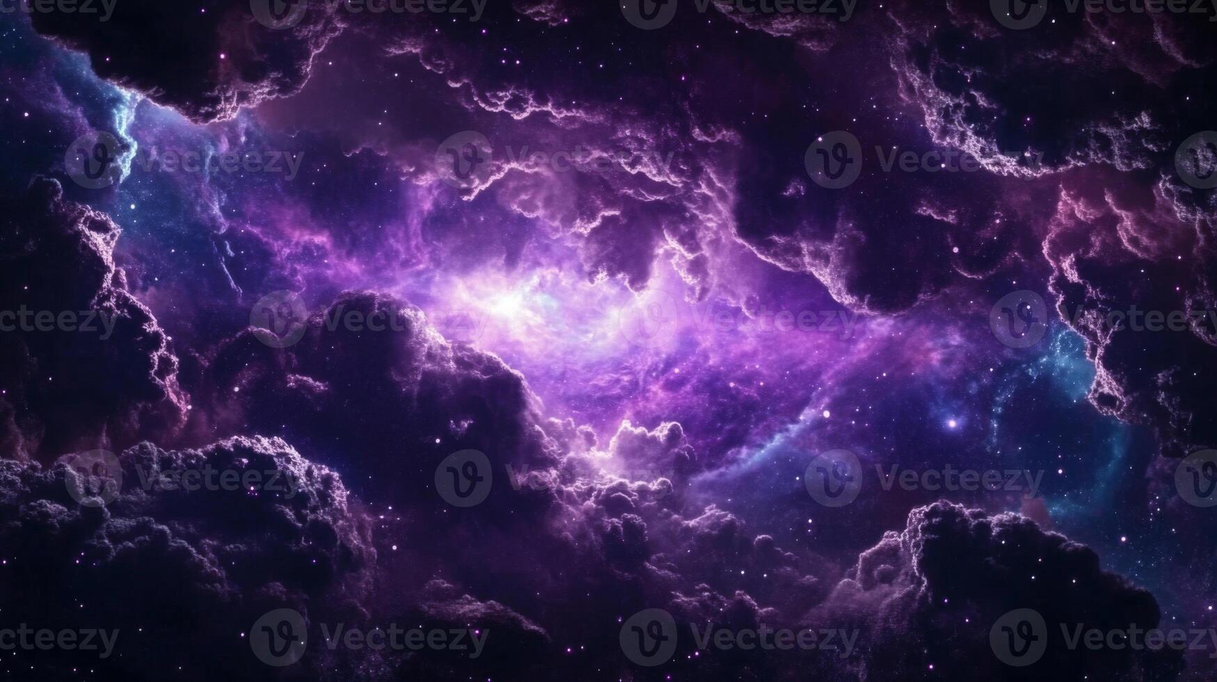 Purple Nebula with Stars and Clouds in Space photo