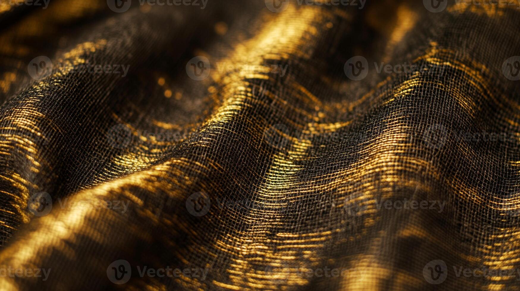 Close-up of Black Fabric with Gold Metallic Threads photo