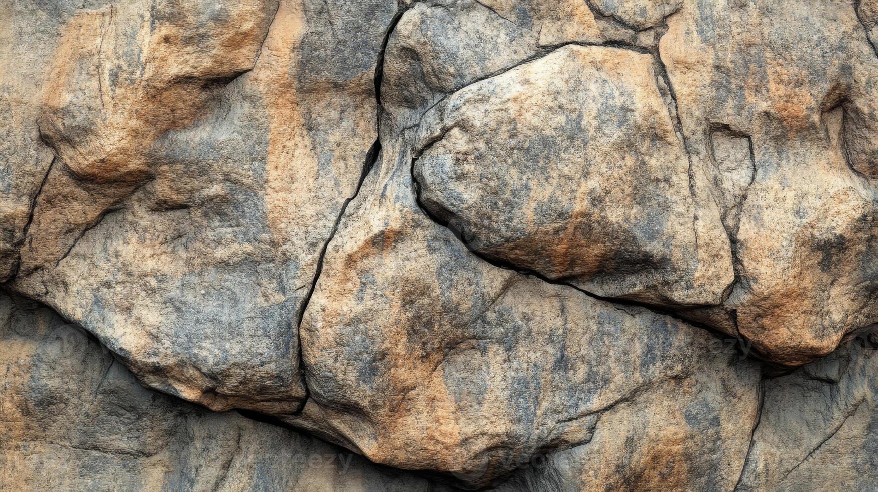 Close-up Texture of a Gray and Brown Rock Face with Cracks photo
