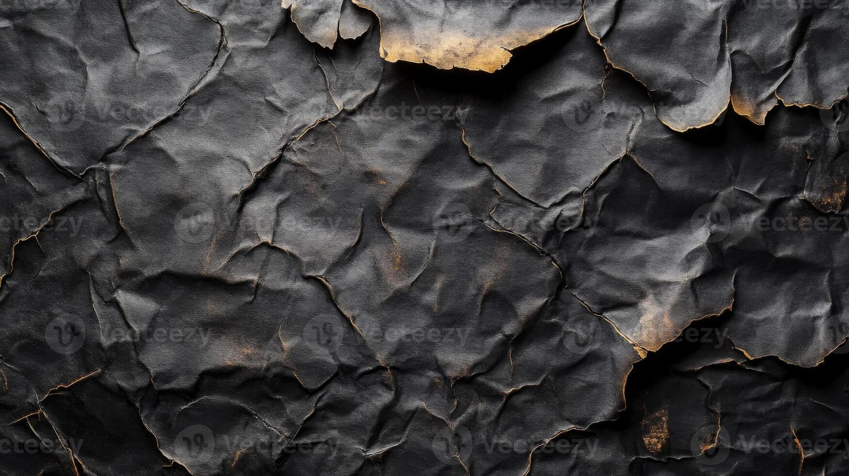 Crumpled Black Paper with Burned Edges photo