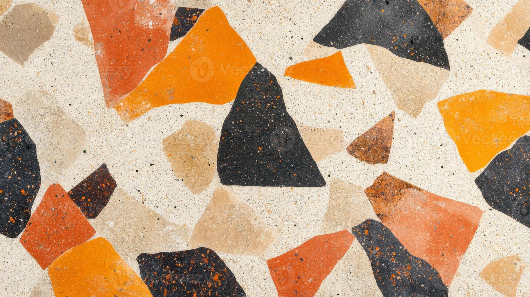 Abstract Terrazzo Pattern with Orange, Black, and Beige Chips photo