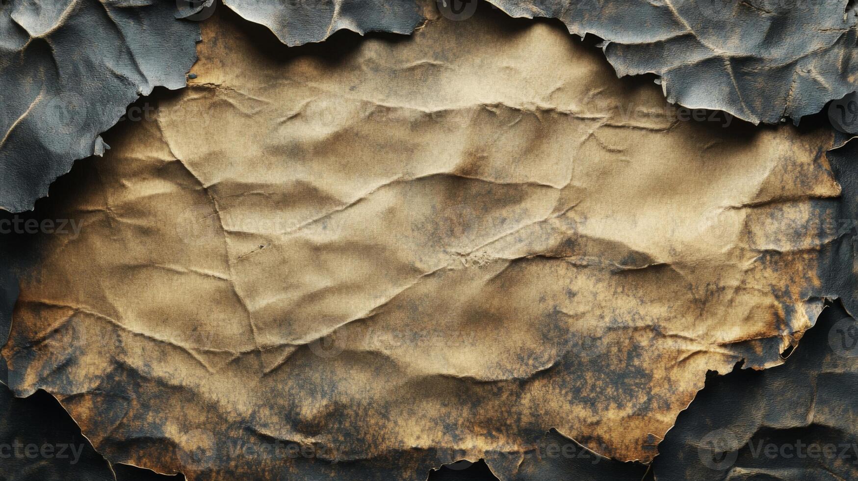 Burnt and Creased Brown Paper with Black Edges photo