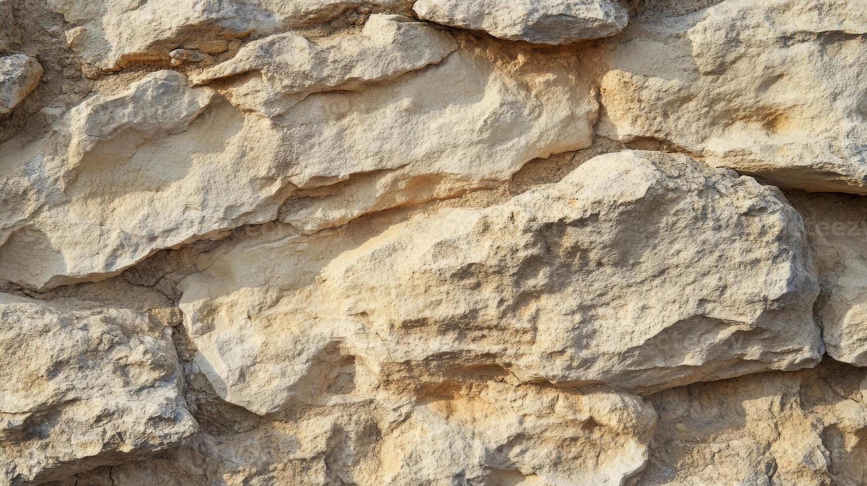 Close-up of a Rough, Weathered Stone Wall photo