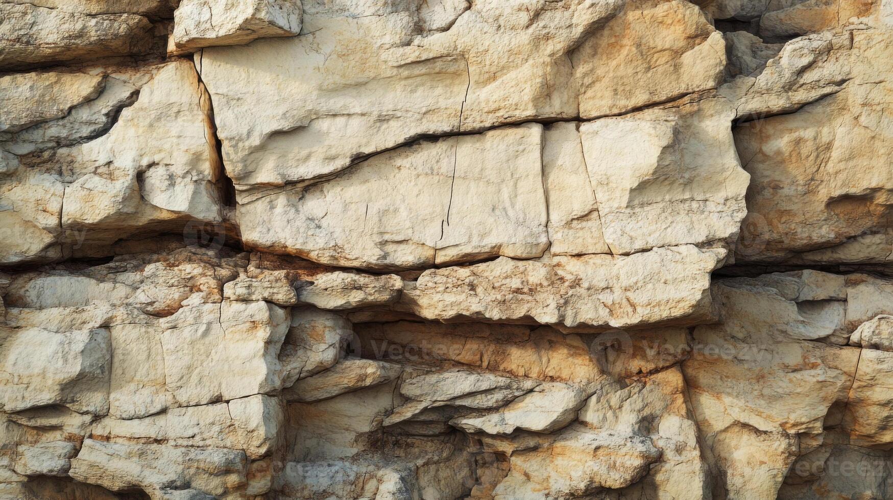A close-up view of a rocky cliff face, exhibiting a complex network of cracks and crevices. photo