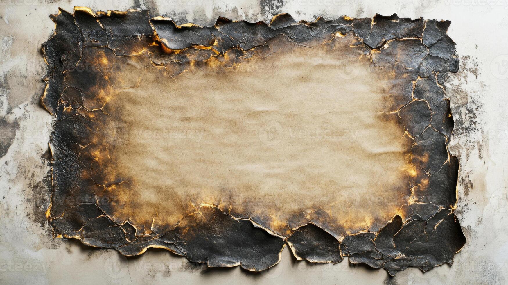 Burnt Paper Frame with Charred Edges and Blank Center photo