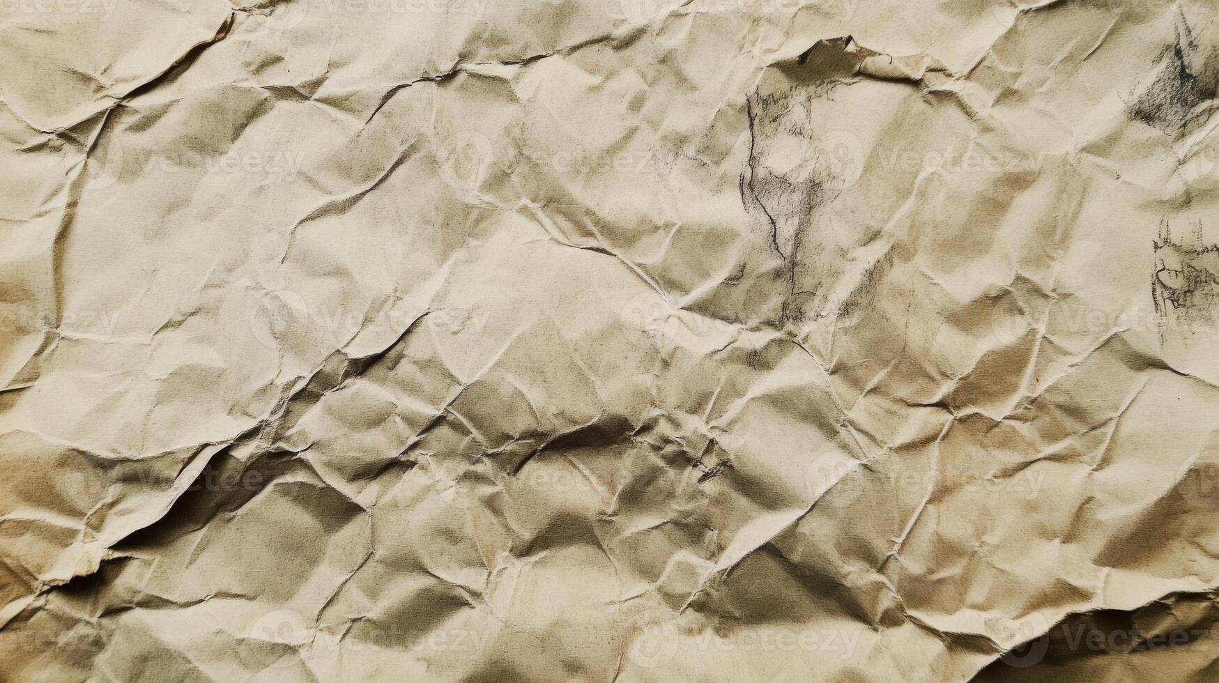 Close-up of a Crumpled Brown Paper Surface with Smudged Graphite Marks photo