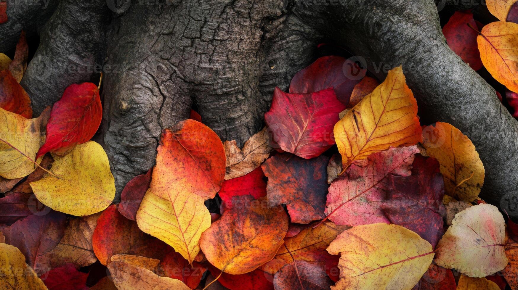 Fallen Autumn Leaves Underneath a Tree Root photo