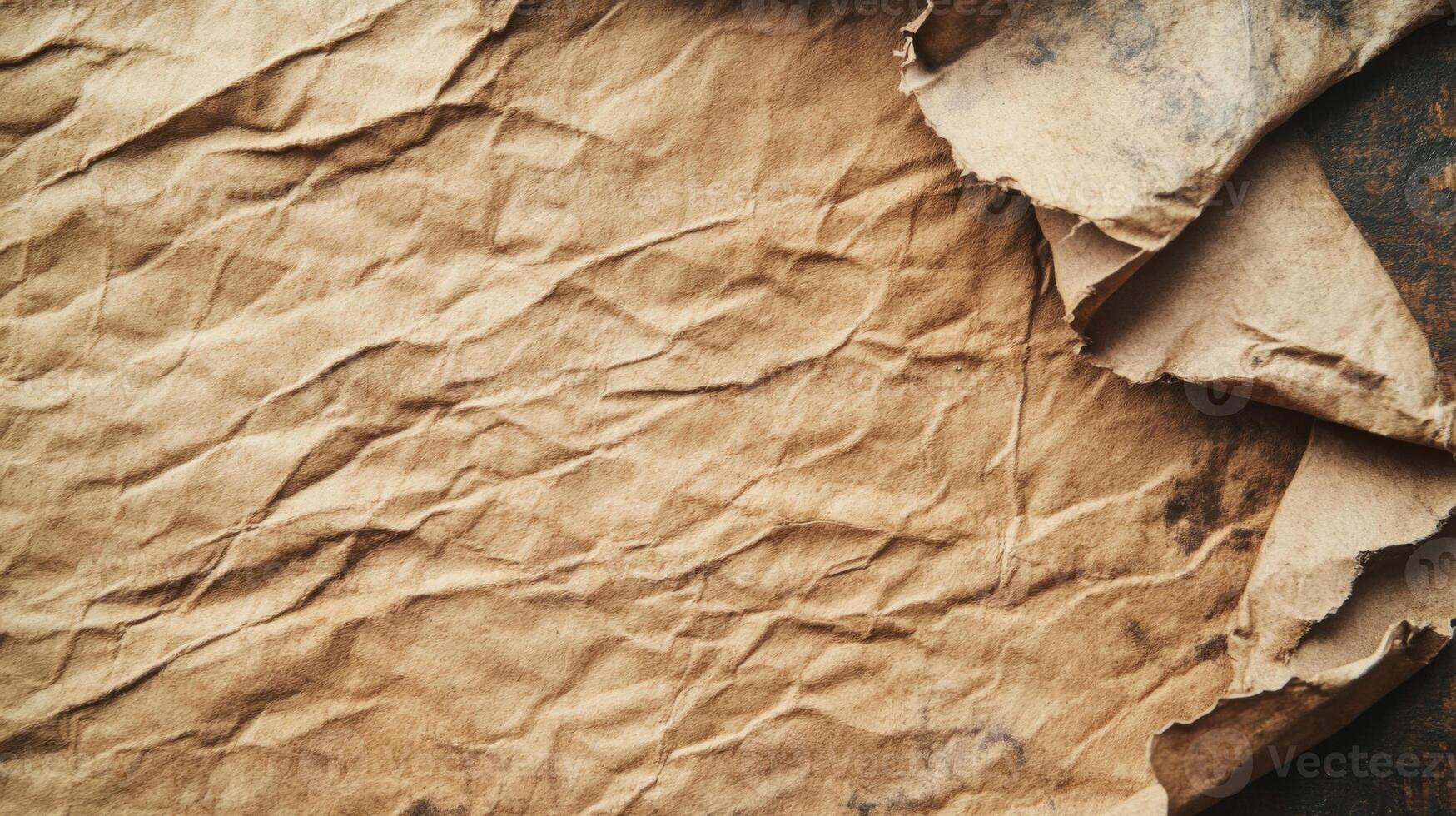 Crumpled Brown Paper Texture with Folds and Wrinkles photo