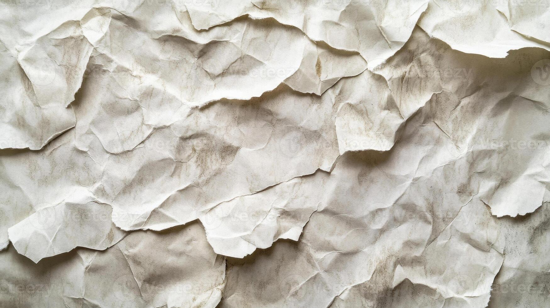 Close-up of Crumpled and Torn White Paper with Speckled Texture photo