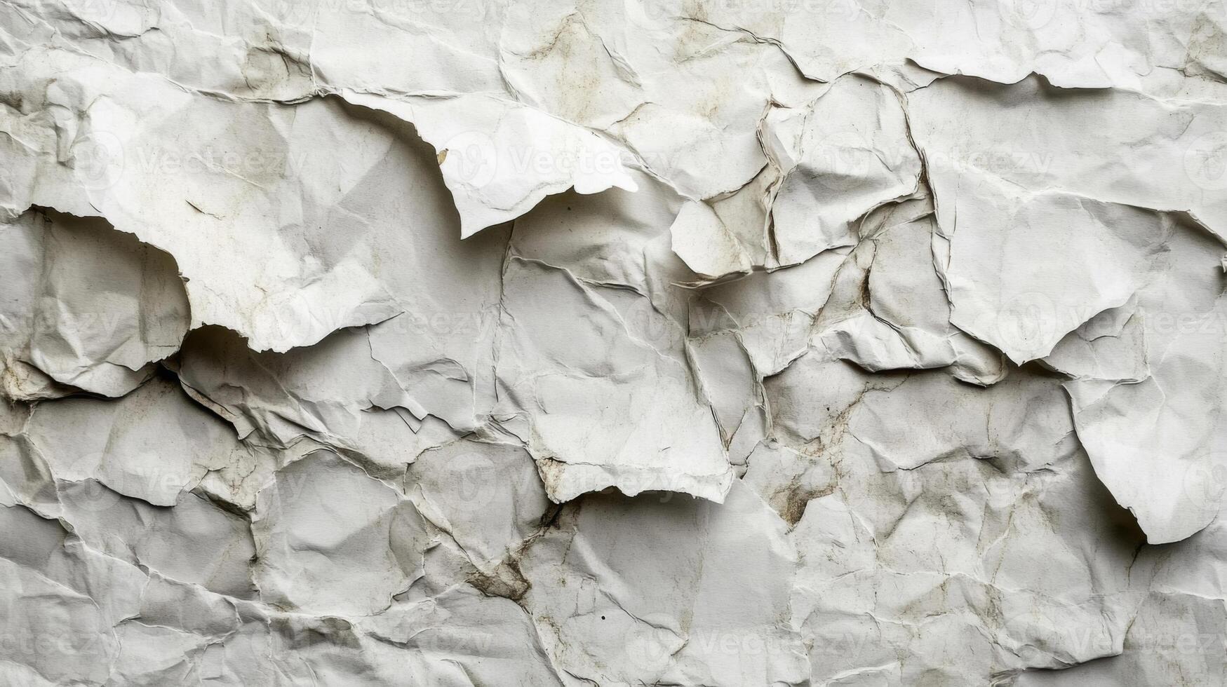 Close-up of a White, Crumpled and Torn Paper Texture photo