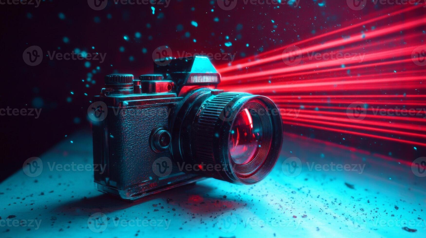 Vintage Camera with Red Laser Lights and Dust Particles photo