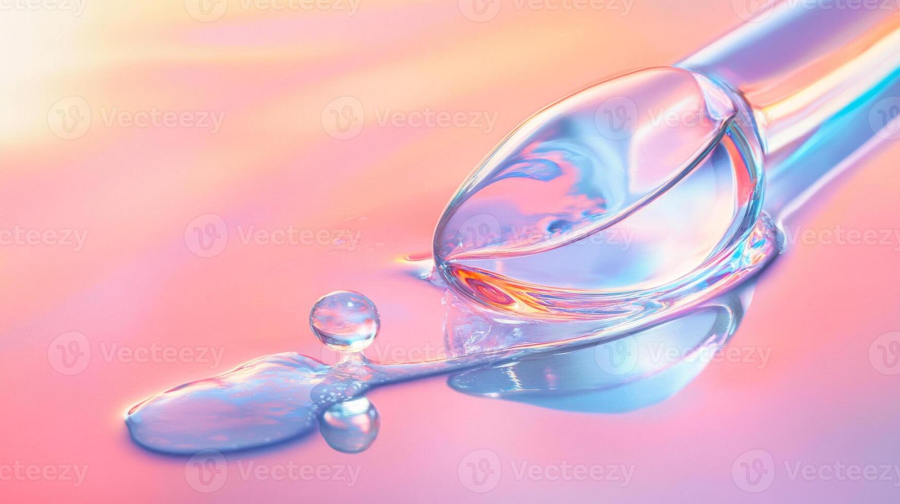 Transparent Liquid Droplets on a Pink and Blue Gradient Surface photo