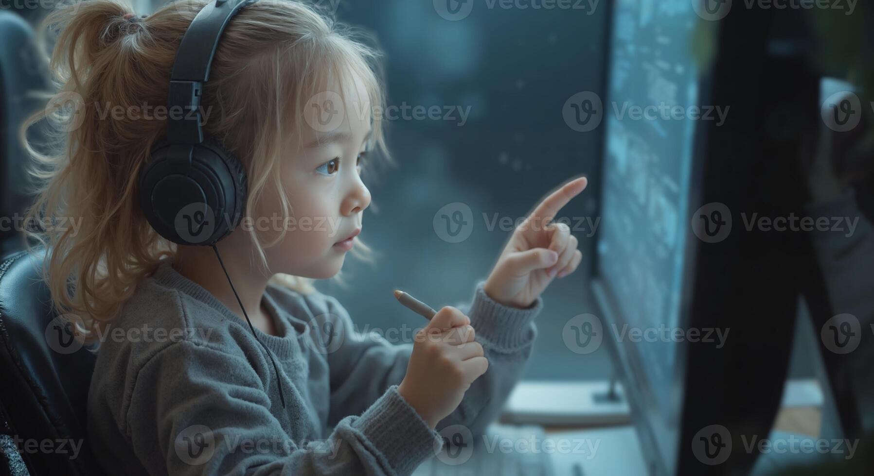 Zoe - Curious Blonde Toddler Girl Pointing at Window, Winter Wonder photo