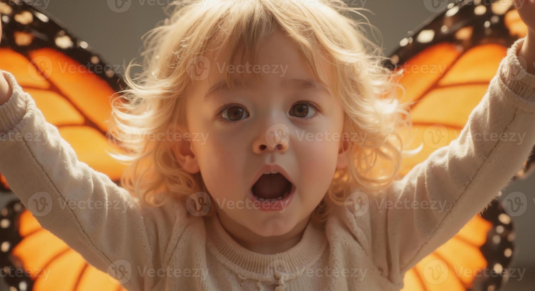 Zoe - Ecstatic Blonde Toddler Girl with Butterfly Wings, Magical Joy photo