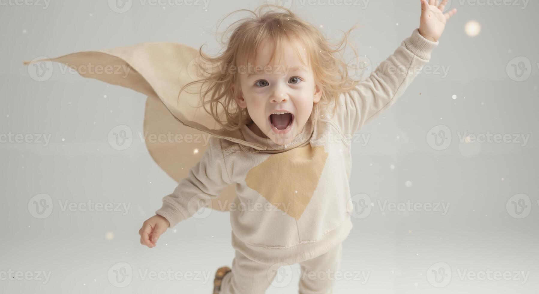 Zoe - Ecstatic Blonde Toddler Girl Mid-Jump, Pure Joy and Freedom photo