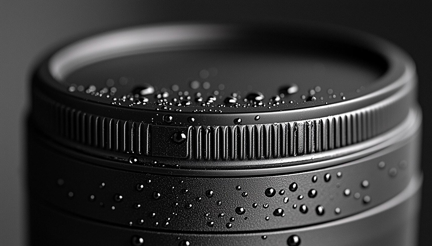 Shiny metal bottle reflects wet circle of water generated by AI photo