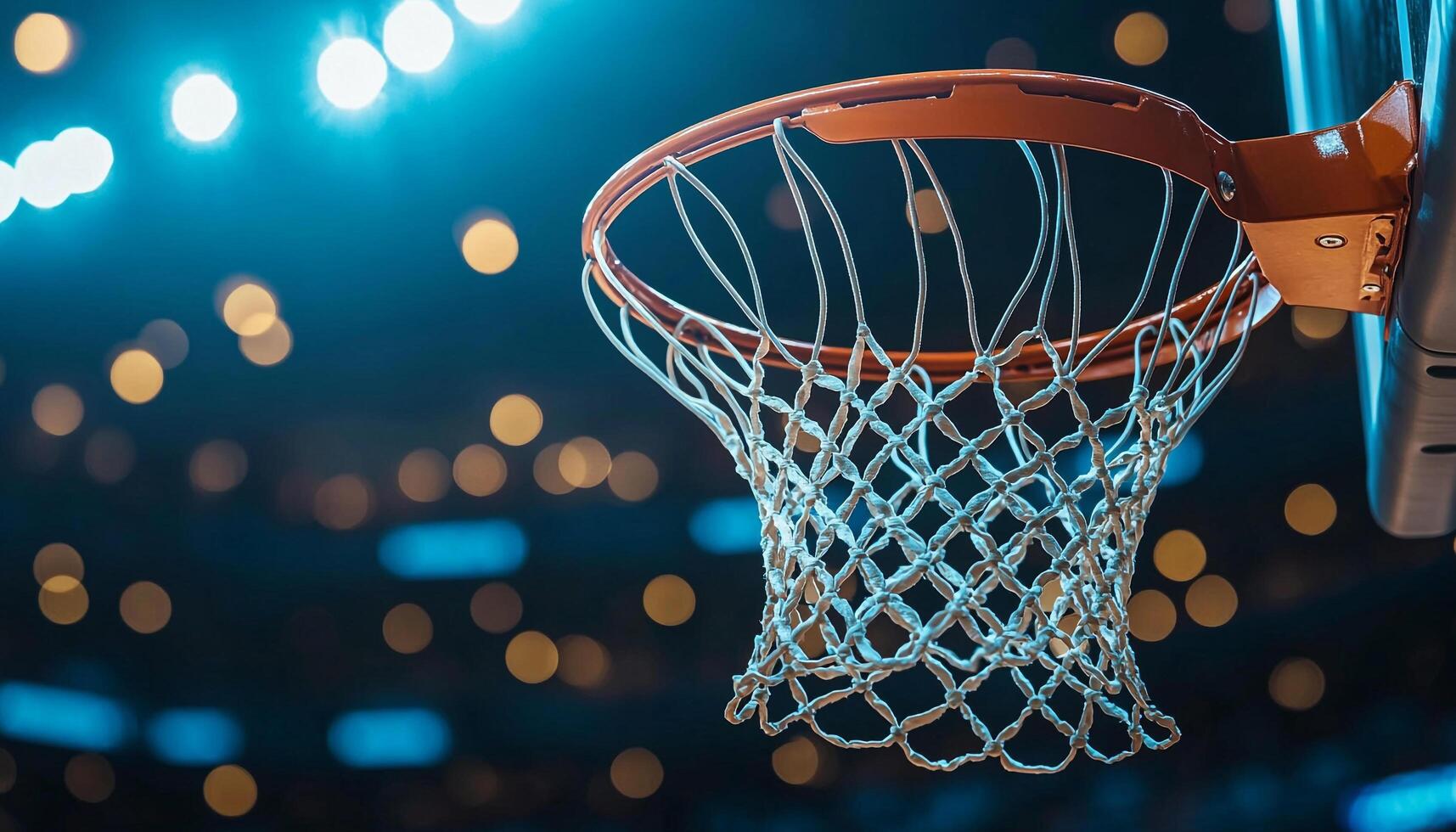 Glowing basketball hoop in dark city night motion generated by AI photo