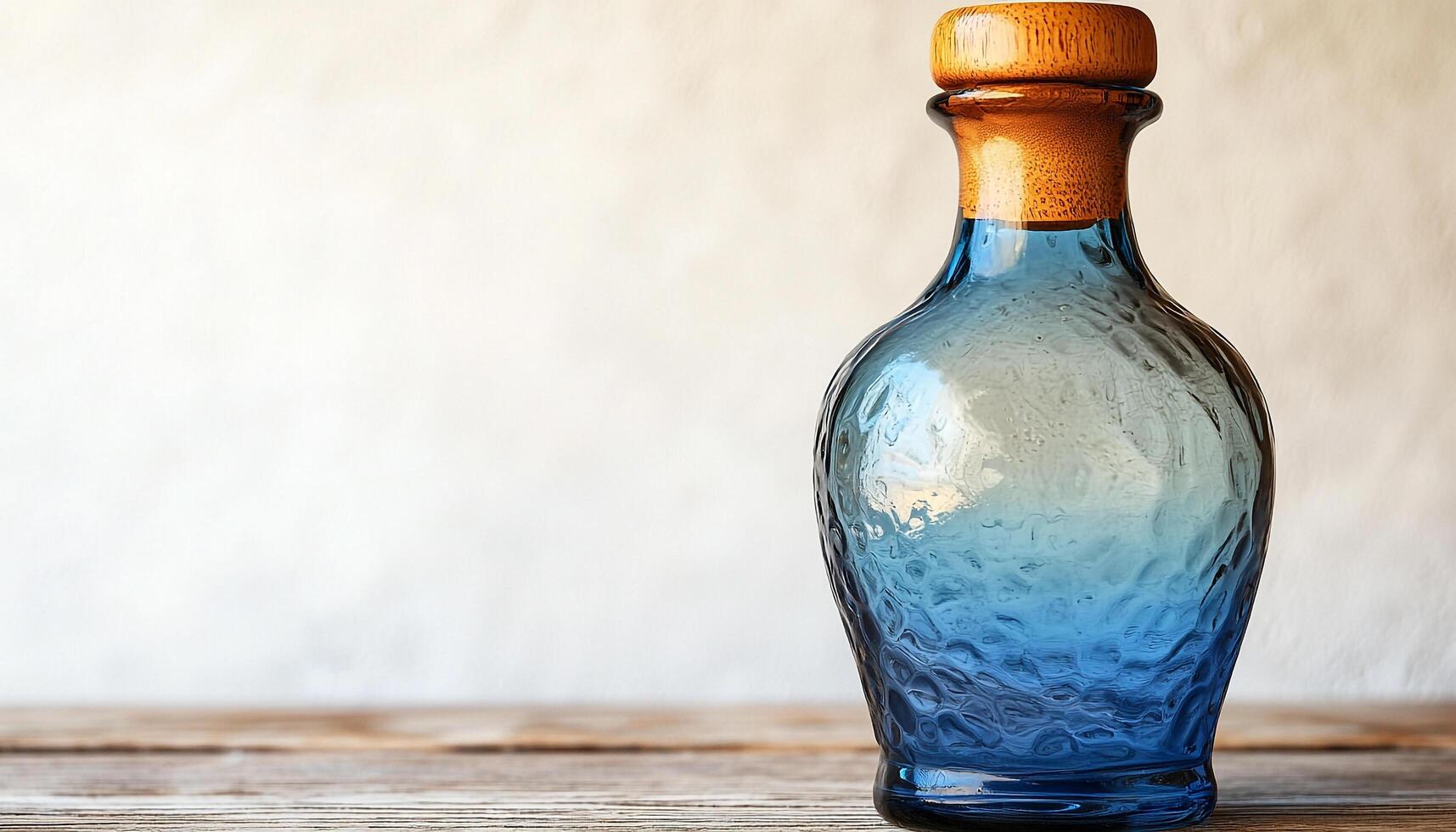 Wooden table with wine bottle and glass decoration generated by AI photo