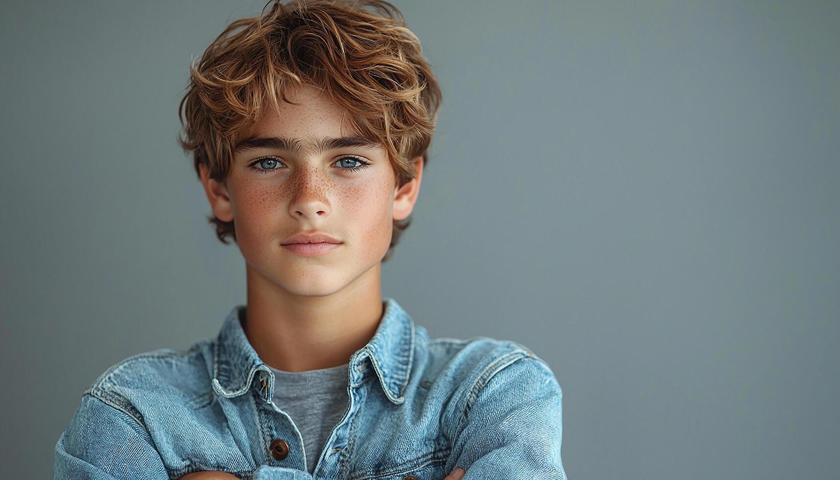 Smiling boy with curly hair looking at camera generated by AI photo