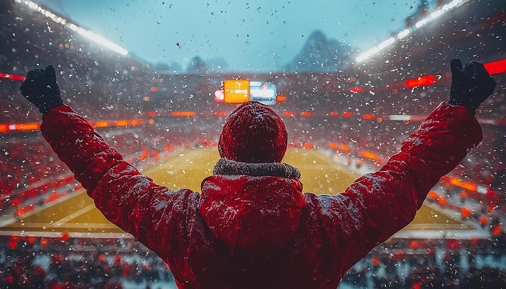 Men in warm clothing enjoy winter snow fun generated by AI photo