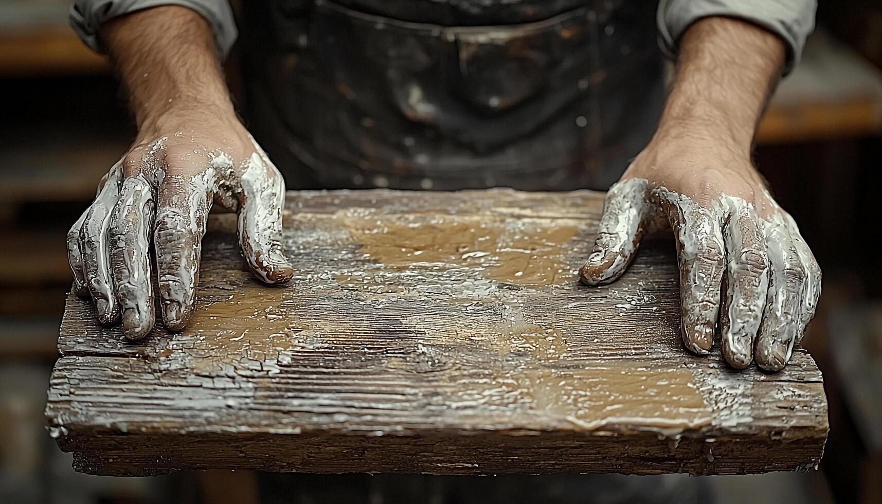 Carpenter working with wood in workshop making plank generated by AI photo