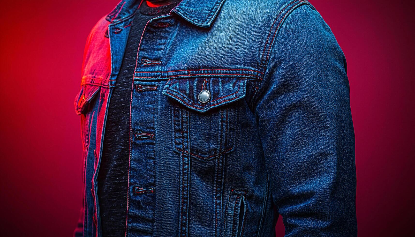 Fashionable adult man in denim jacket standing confidently generated by AI photo