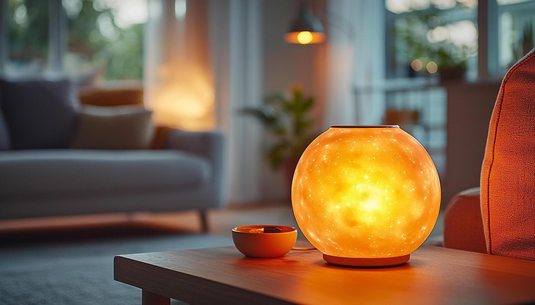 Cozy living room with modern lighting and decoration generated by AI photo