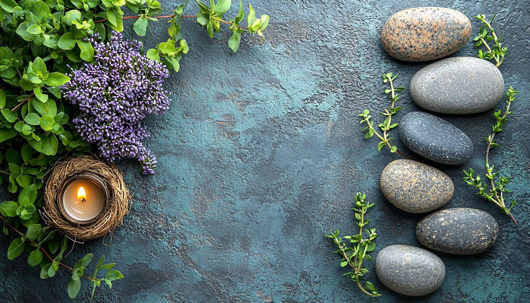 Nature decoration leaf stone flower relaxation plant freshness stone wood candle space generated by AI photo