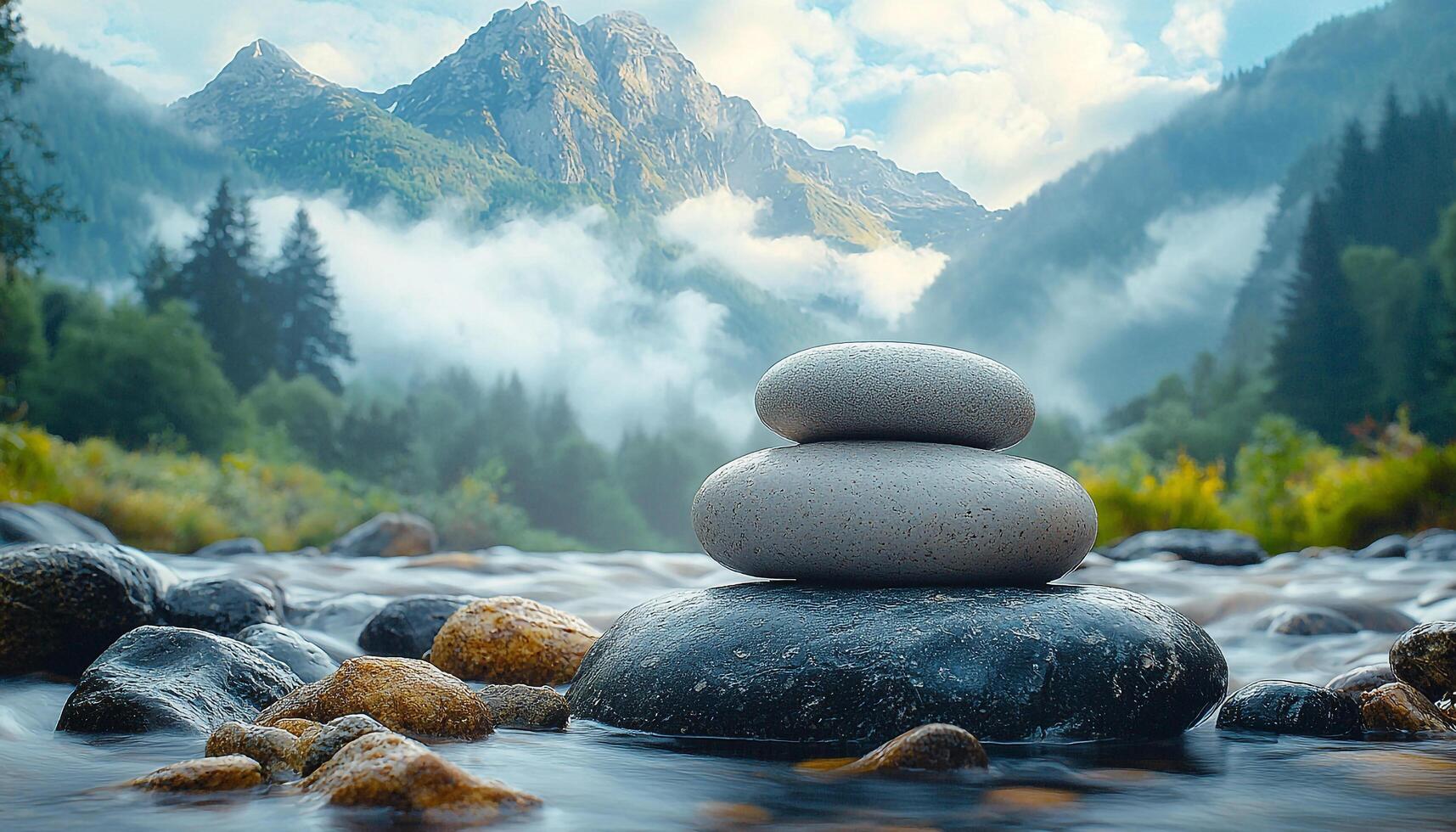 Tranquil scene, balance, relaxation, beauty in nature generated by AI photo