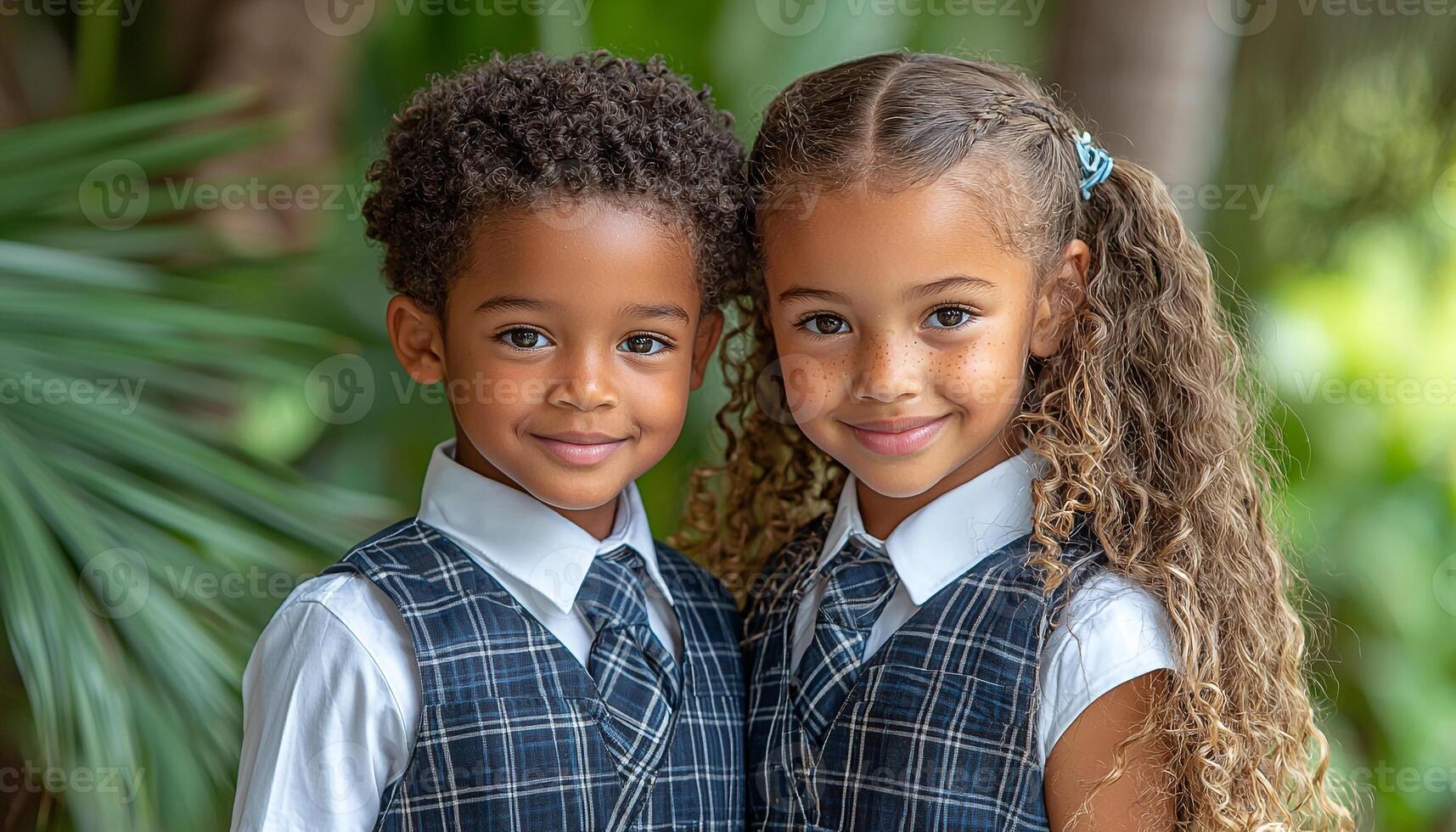 Smiling child looking at camera, cheerful portrait cute generated by AI photo