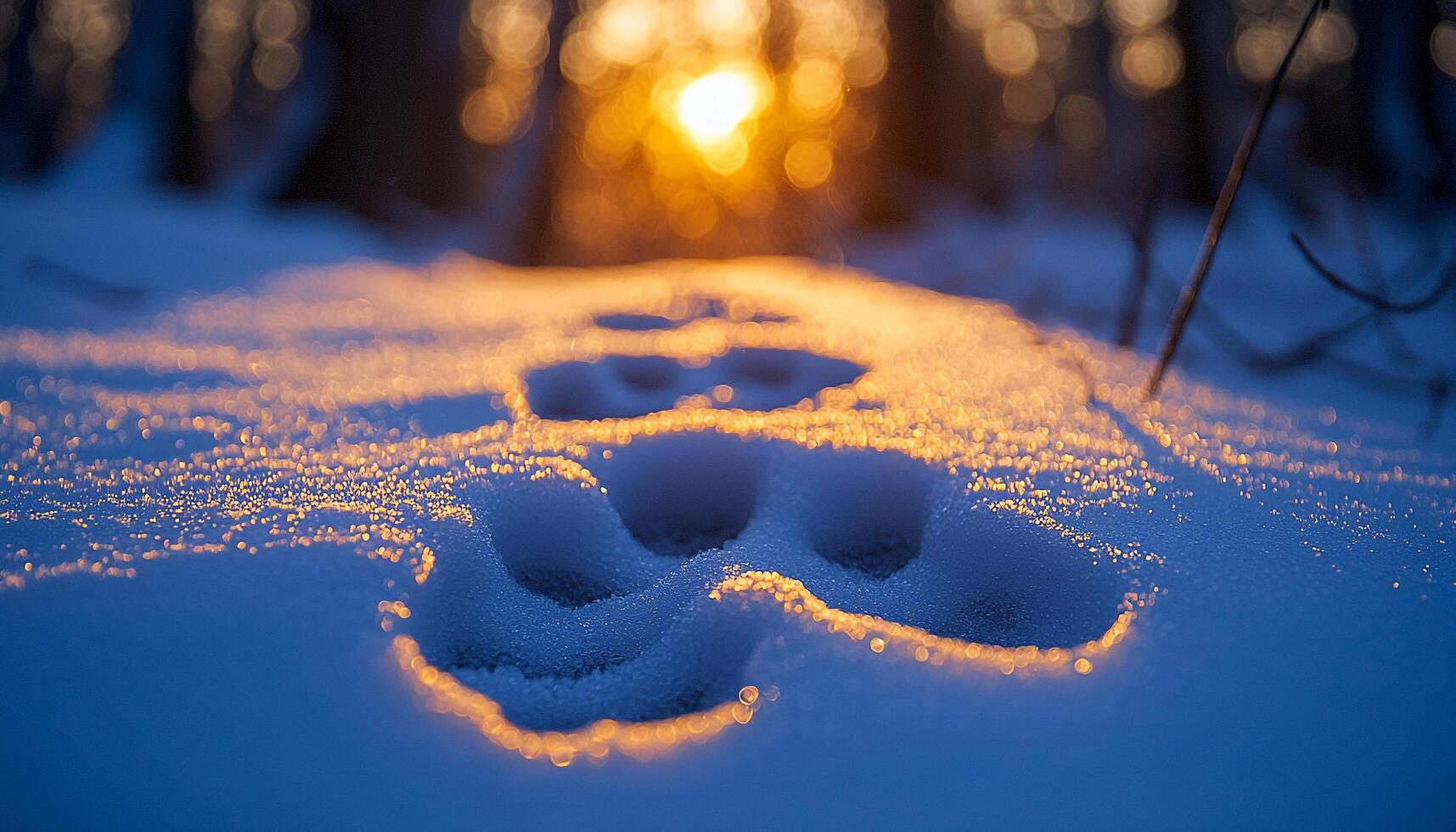 Snow covered forest at dusk, animals walking in silence generated by AI photo