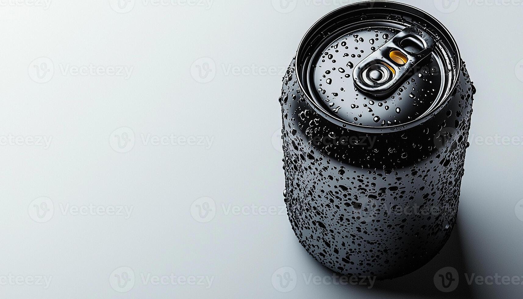 Refreshing soda in metal can with water droplets generated by AI photo