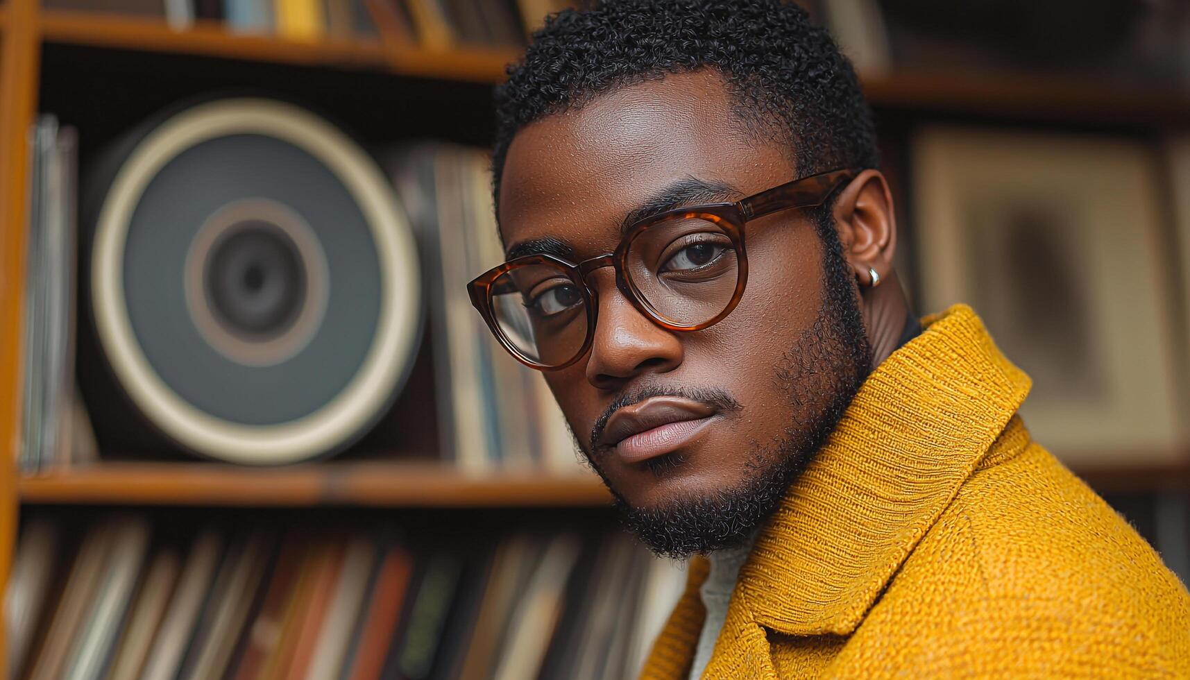Confident African man studying in library, looking serious generated by AI photo