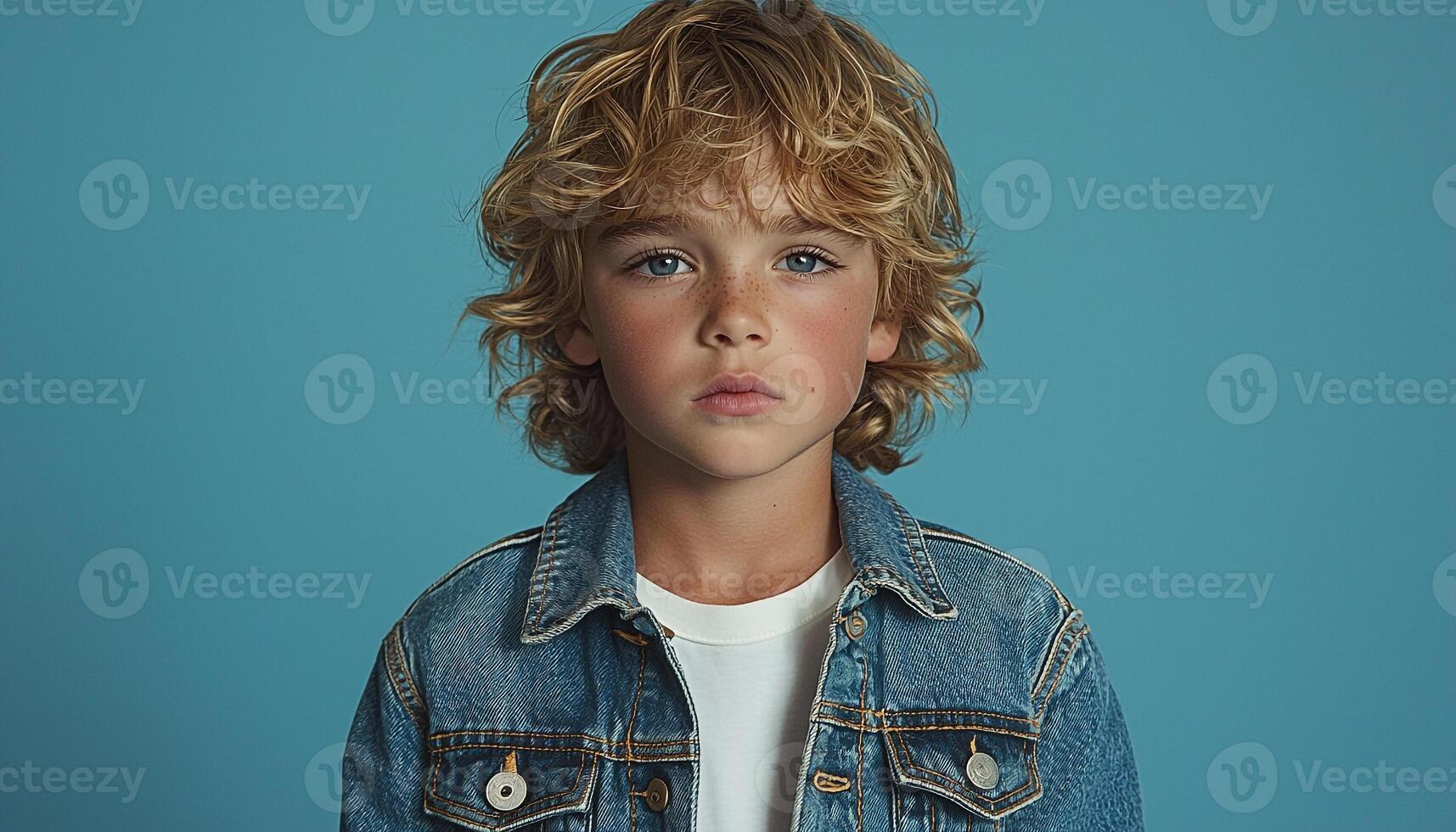 Cute blond boy looking at camera with confidence generated by AI photo