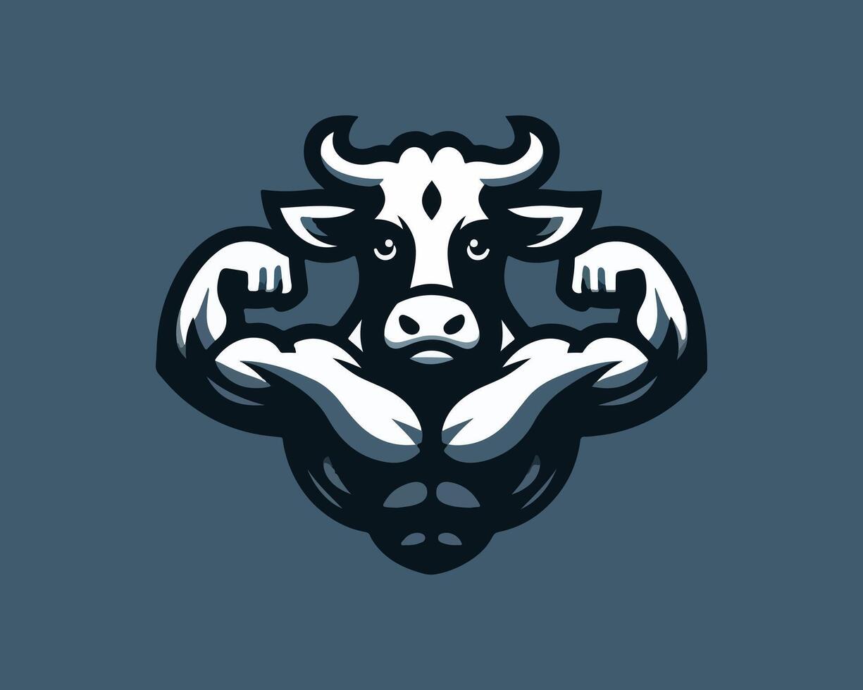 A cow with a muscular body, with a black background vector