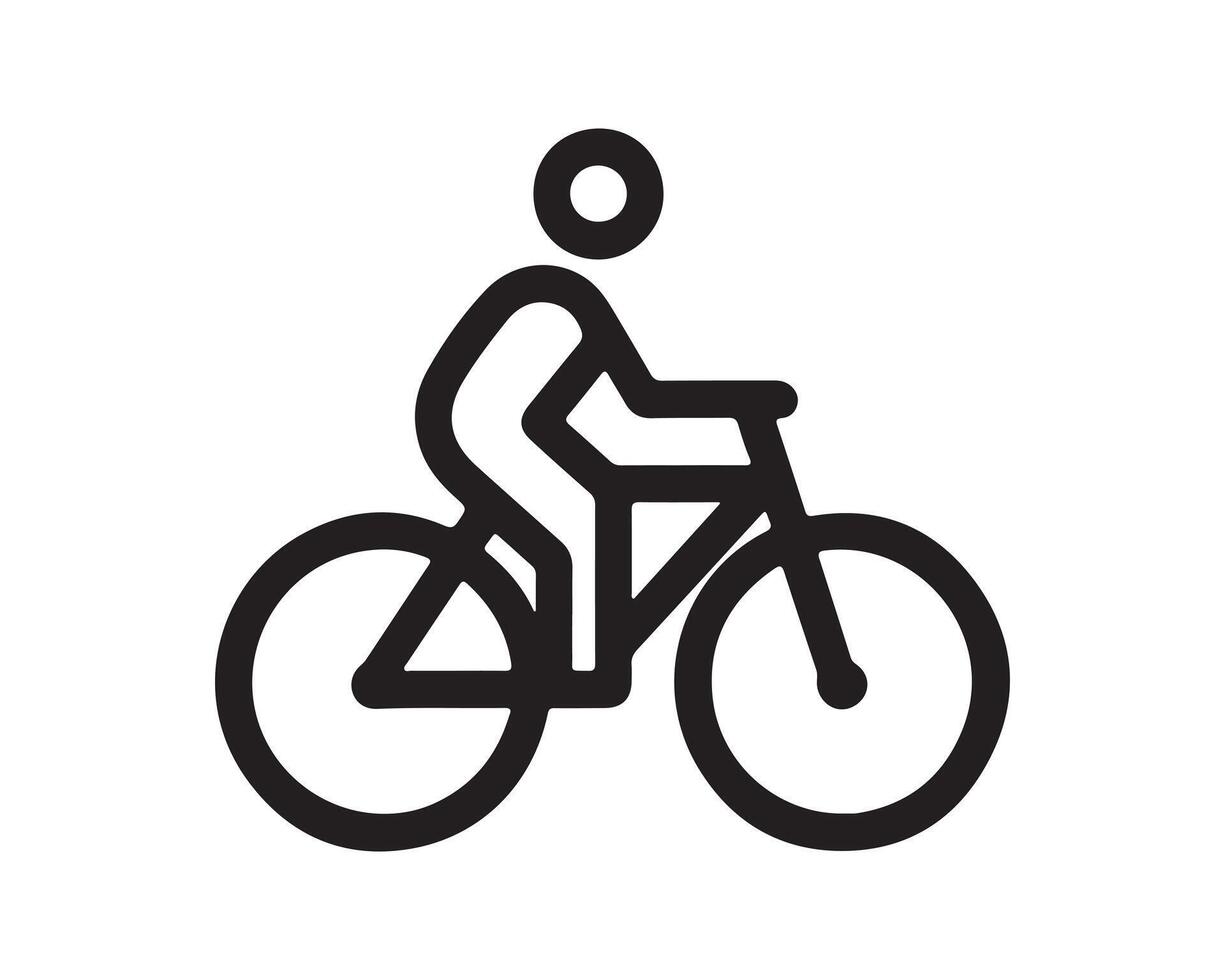 A black and white illustration of a person riding a bicycle vector