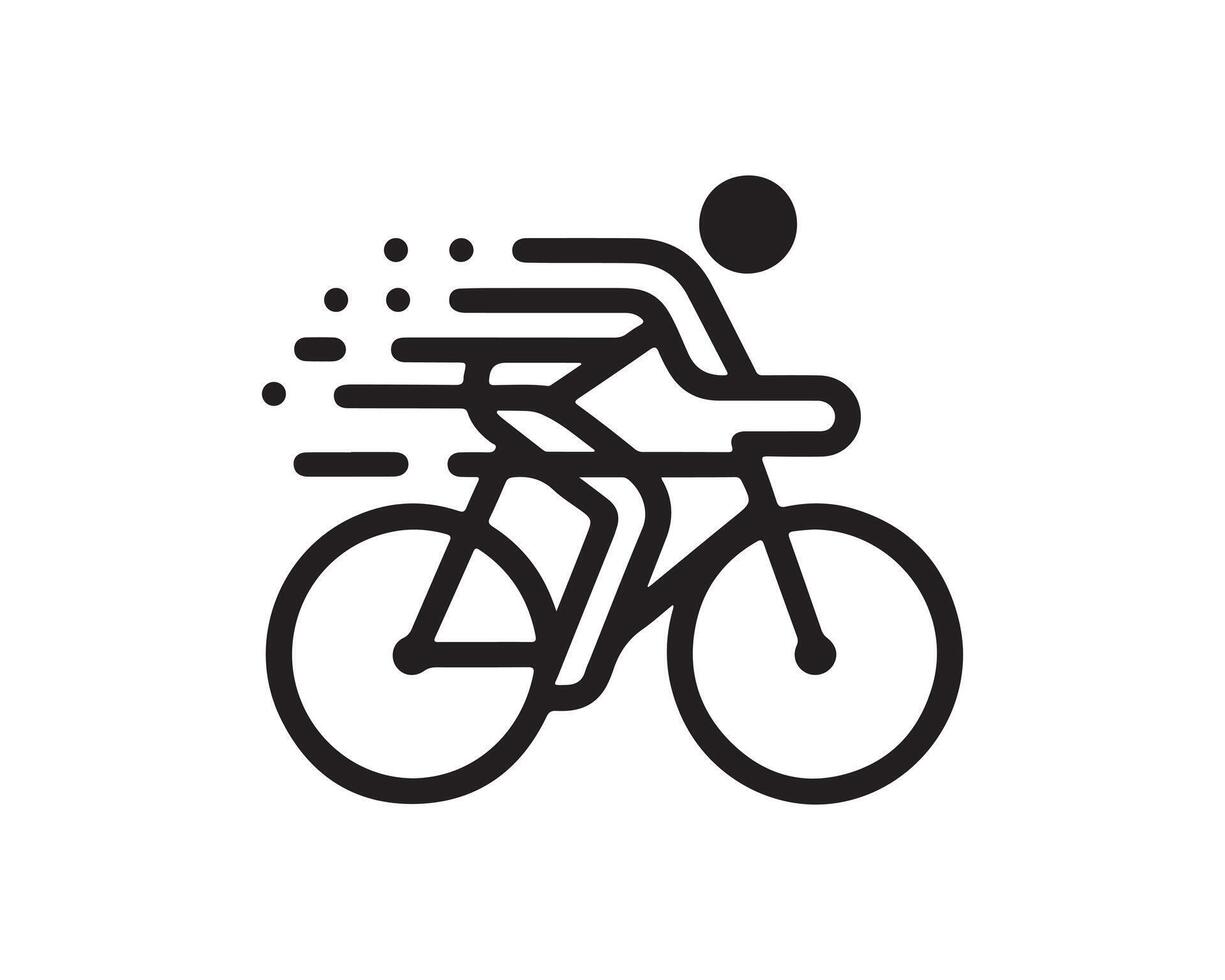 A black and white illustration of a man riding a bike vector