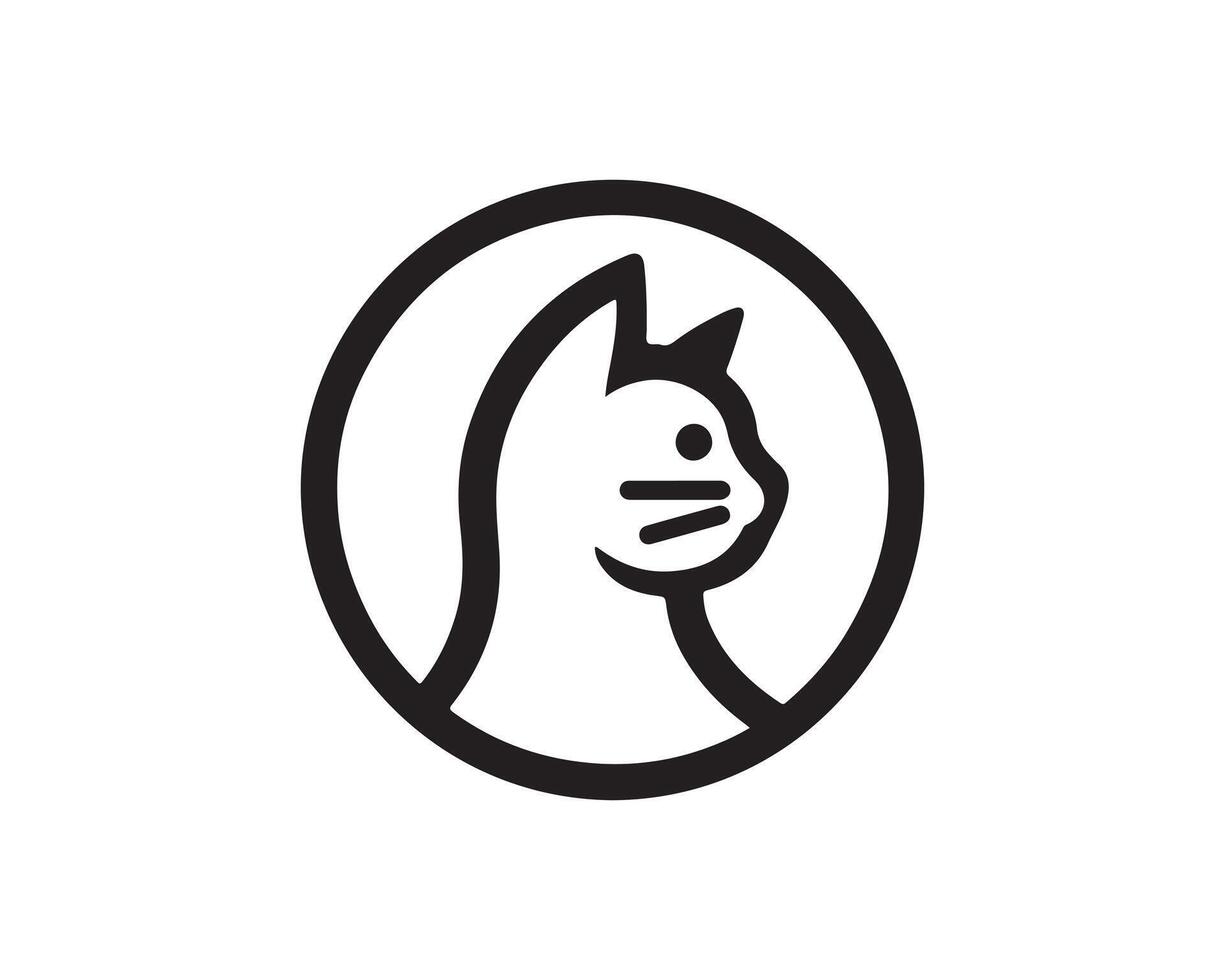A black and white logo of a cat in a circle vector