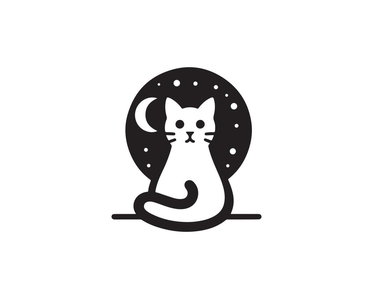A cat sitting on a window ledge with the moon in the background vector
