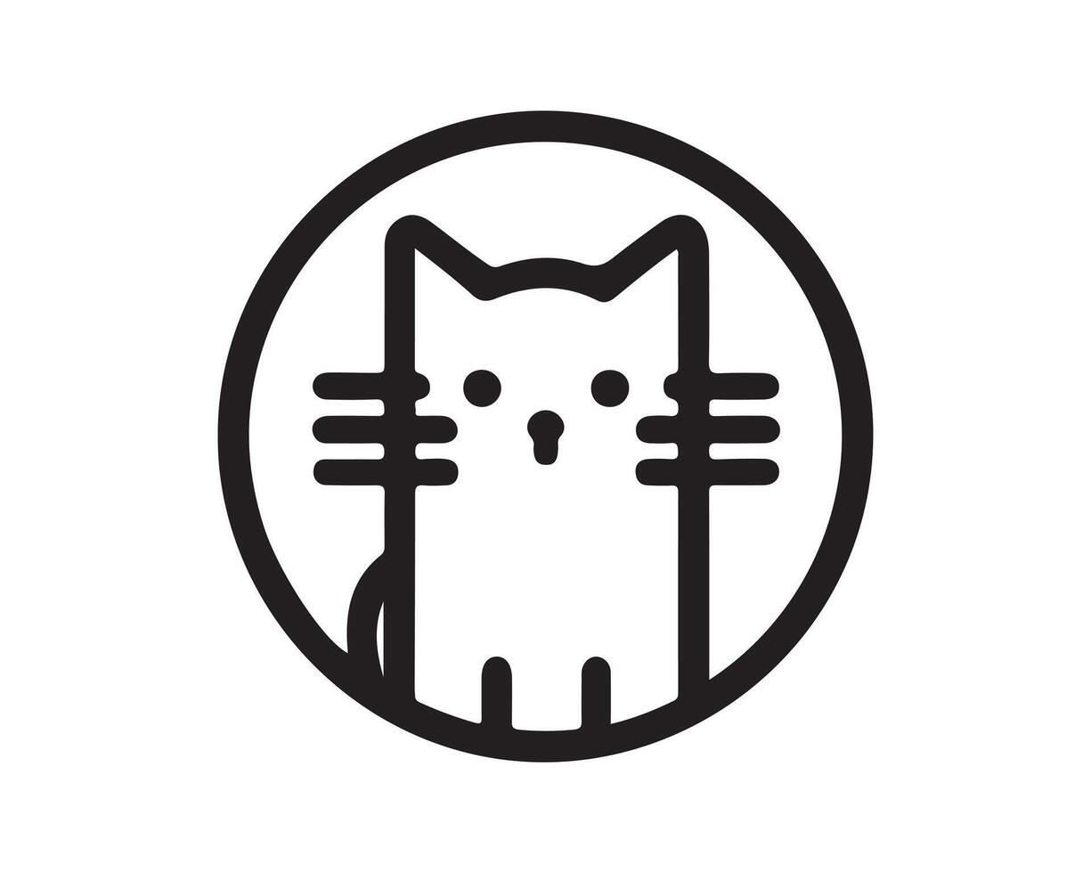 A black and white cat logo with a circle around it vector