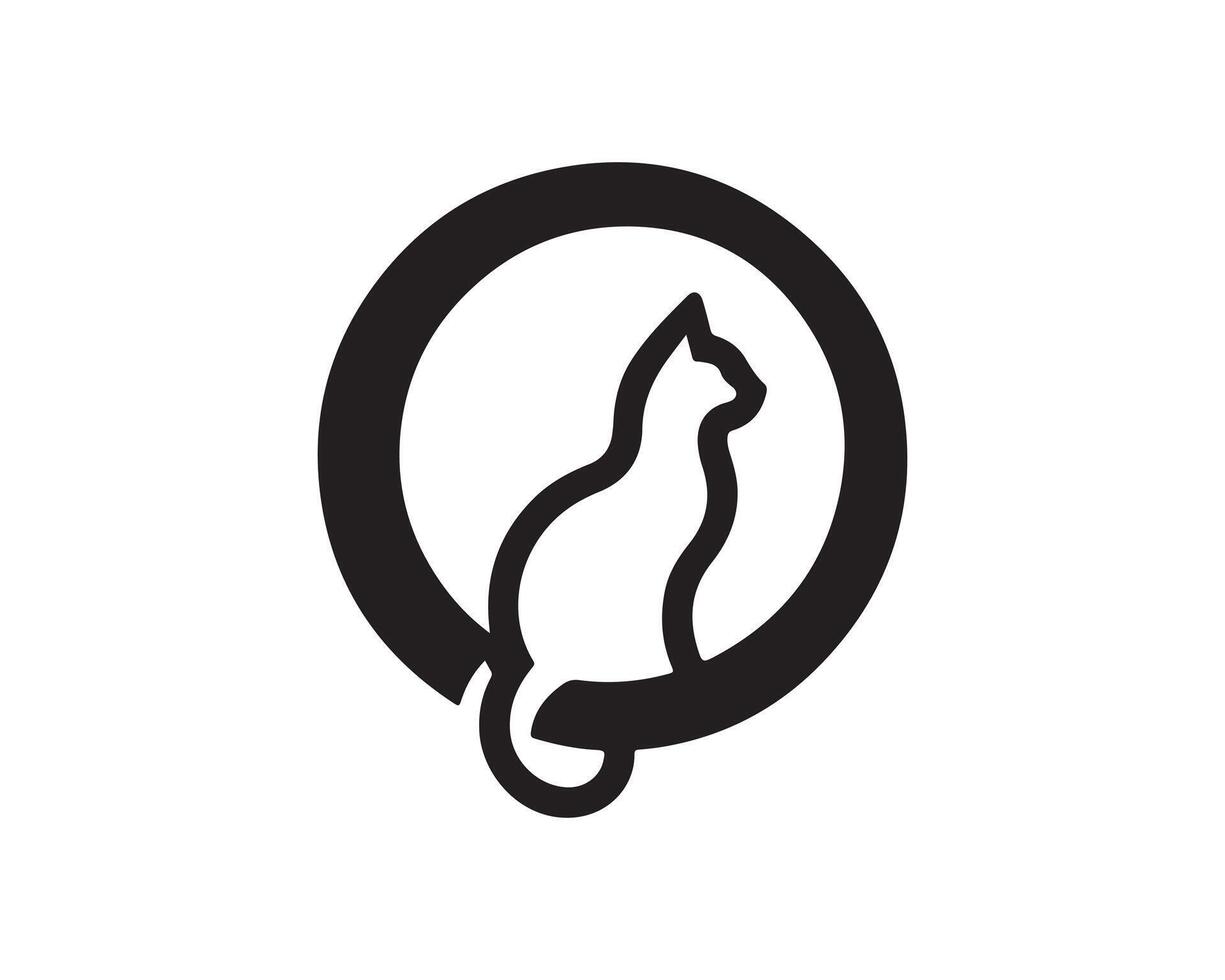 A black and white logo of a cat sitting in a circle vector