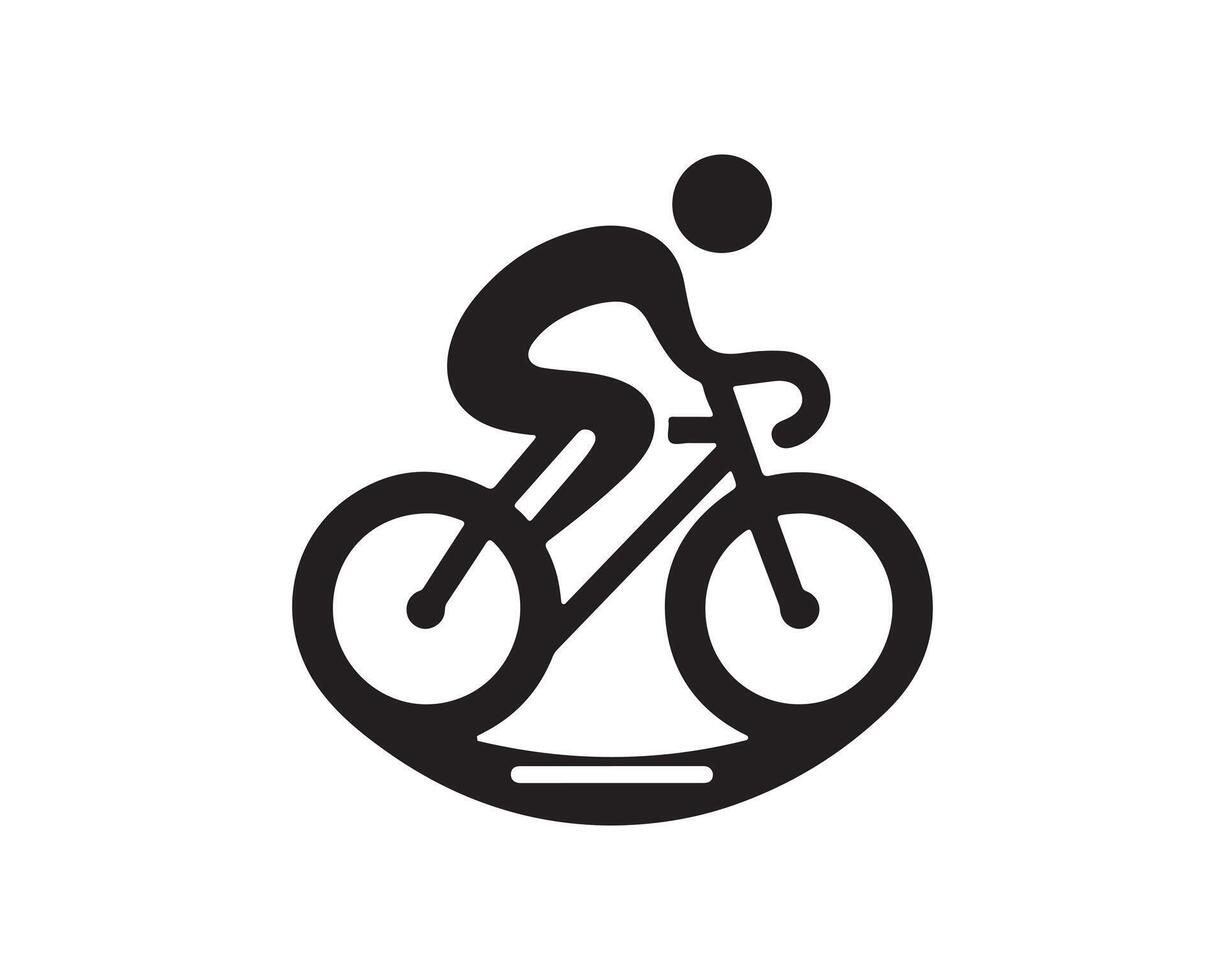 A black and white illustration of a person riding a bike vector